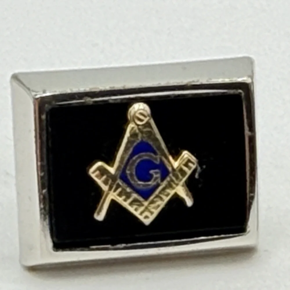Vintage Freemason Masonic Tie Clip Bar & Cufflink Set 3 Piece Anson Silver Tone